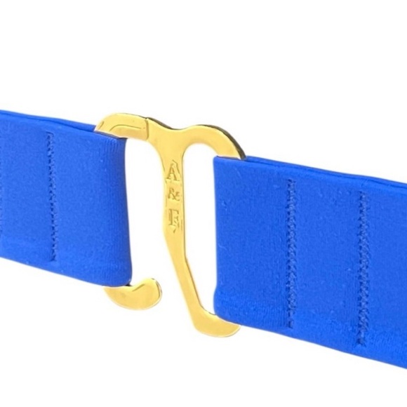 Abercrombie & Fitch Blue Push-Up Bikini Top 34B Gold Accent Cross-Back Swim - Picture 4 of 6